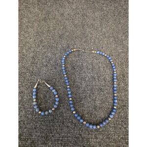 Sterling Silver Blue Stone Bead Necklace Bracelet 925 Jewelry Womens Set